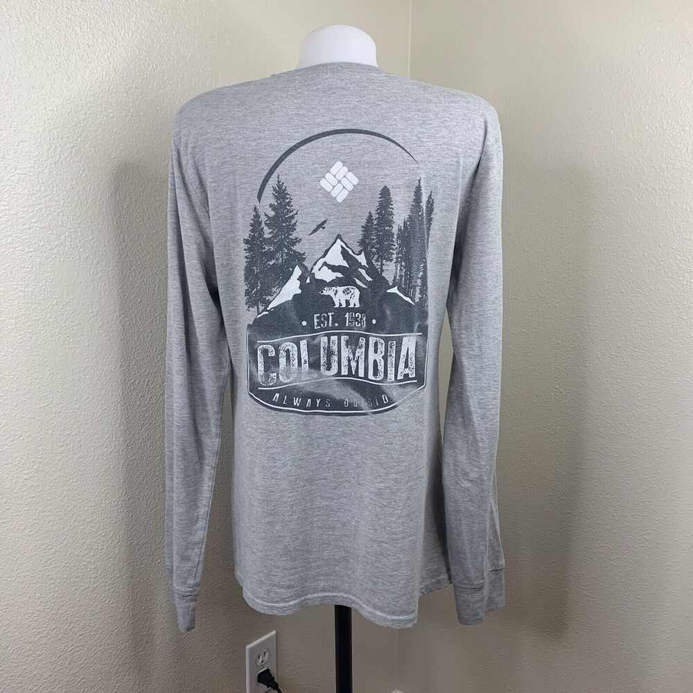 Columbia Gray Long Sleeve Shirt Men’s Sz Medium Always Outside Bear Est. 1938
